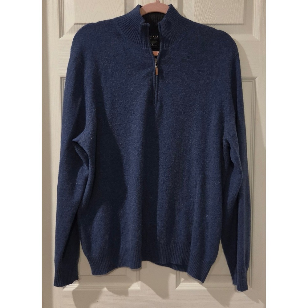 Forte Cashmere Men's M 100% Cashmere Quarter Zip Sweater Blue Pullover 2010